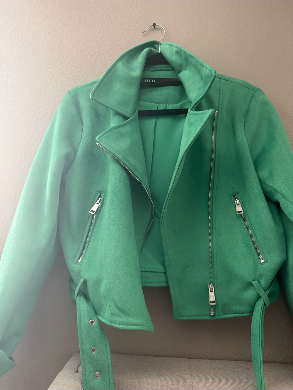 Zara Emerald Green Suede Moto Jacket